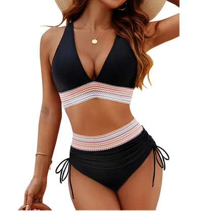 Tummy Control High Waisted Bikini Set with Adjustable Push-Up Support