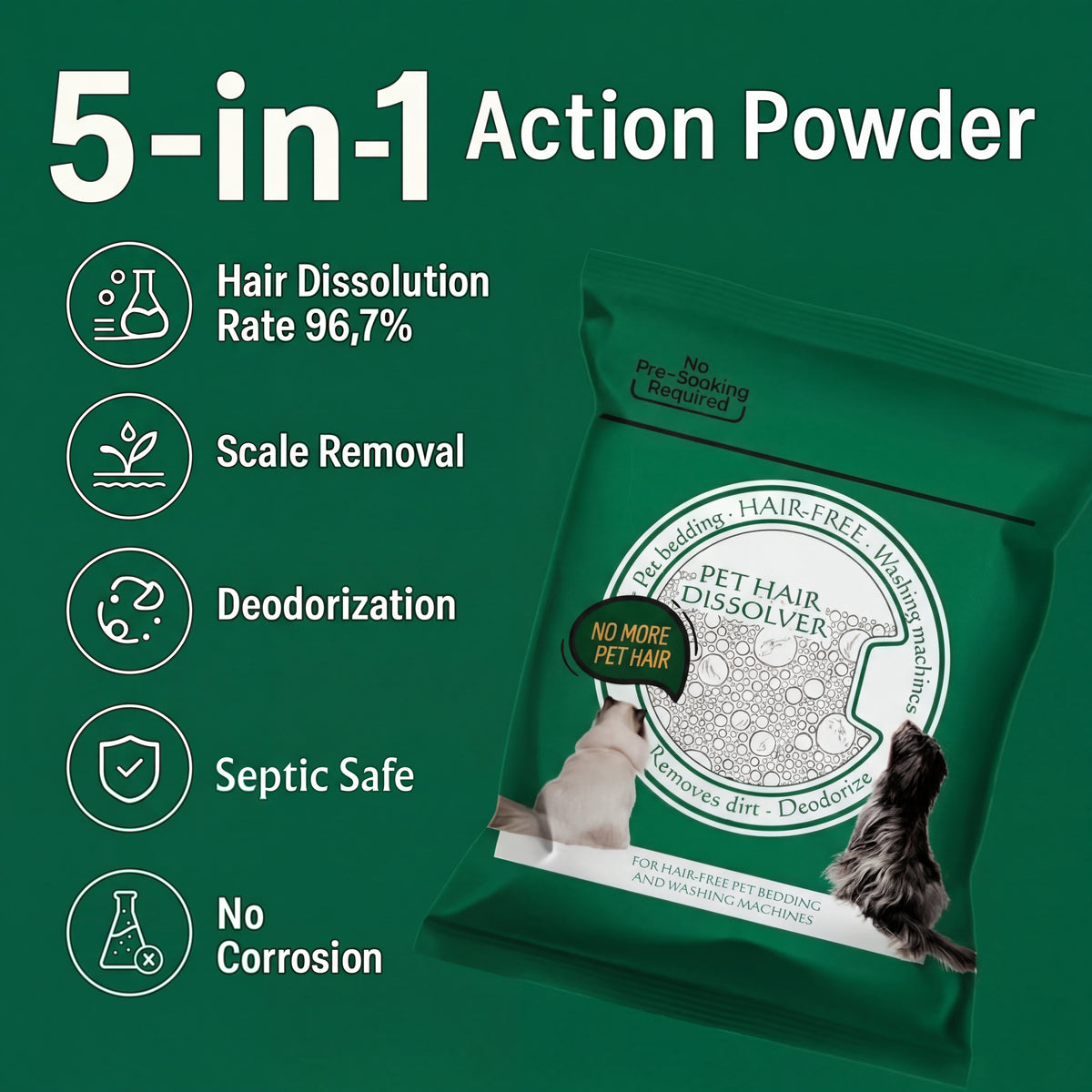 Pet Hair Dissolver for Washing Machines 5-in-1 Deep Cleaner